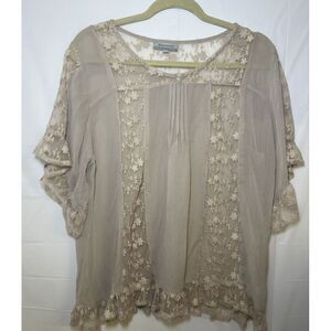 World Market Womens S/M  Georgette Pullover Sleeves Lace Ruffle Edwardian Blouse